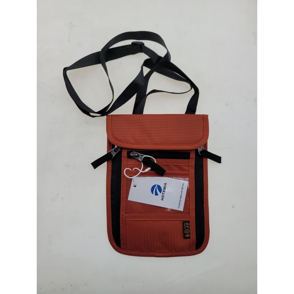 RFID Neck Wallet for Travel Passport Holder Neck Pouch Lots Of Pockets Rust